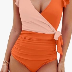 NWT Orange and Pink Womens One Piece Swimsuit Large